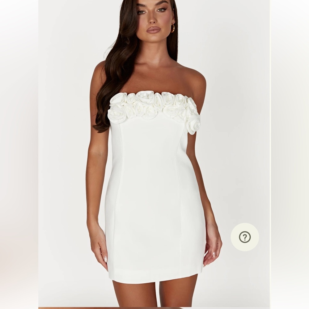 Meshki Strapless White Dress with Floral Accents